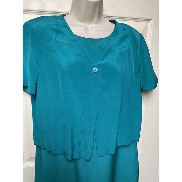 Talbots Silk Dress Jacket Set 12p Teal Blue Maxi Spring Light - Picture 3 of 16